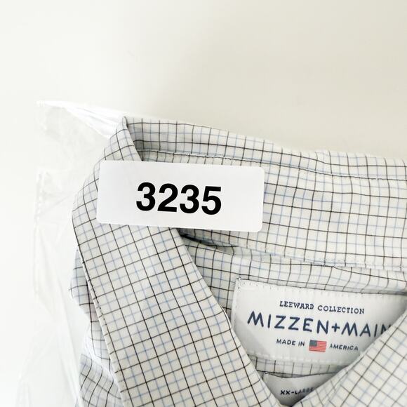Mizzen+Main Leeward Collection Trim Fit White Blue Checks Button Shirt - 2XL XXL - Picture 9 of 9